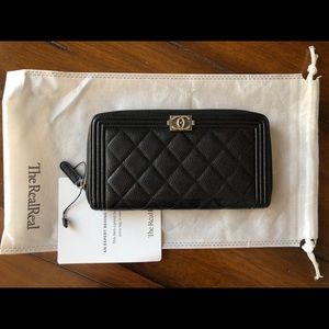 Chanel Boy Wallet Long Zipped Black Caviar